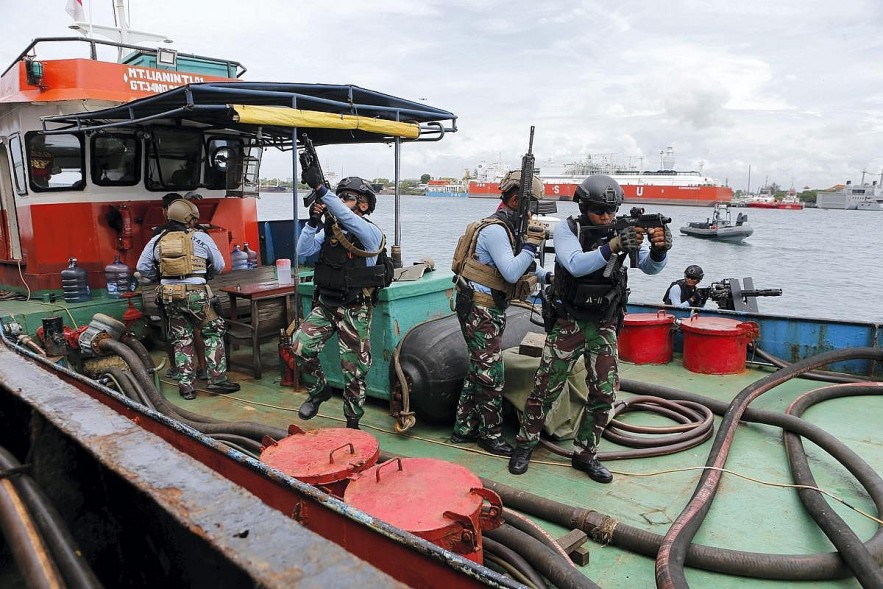 Indonesian navy special force members take part in an anti-terror security drill as part of preparations for the upcoming summit meeting of the G20 in Bali, Indonesia. File | Photo Credit: AP