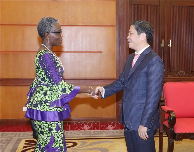 Deputy Managing Director of the International Monetary Fund (IFM) Antoinette Sayeh and head of the Party Central Committee's Economic Commission Tran Tuan Anh. Photo: VNA