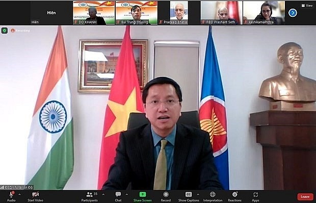 Vietnamese Ambassador to India Nguyen Thanh Hai speaks at the event. (Photo: VNA)