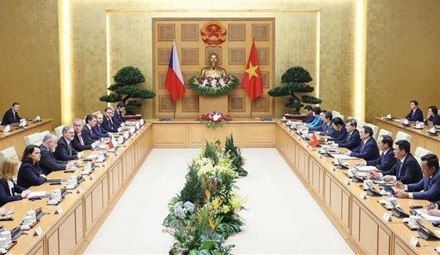 Prime Minister Pham Minh Chinh held talks with hi Czech counterpart Petr Fiala in Hanoi on April 21. Photo: VNA