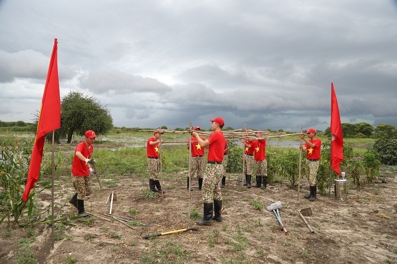 vietnamese engineering officers help abyei people repair roads plant trees