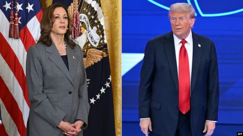 Former President Donald Trump (right) and Vice President Kamala Harris