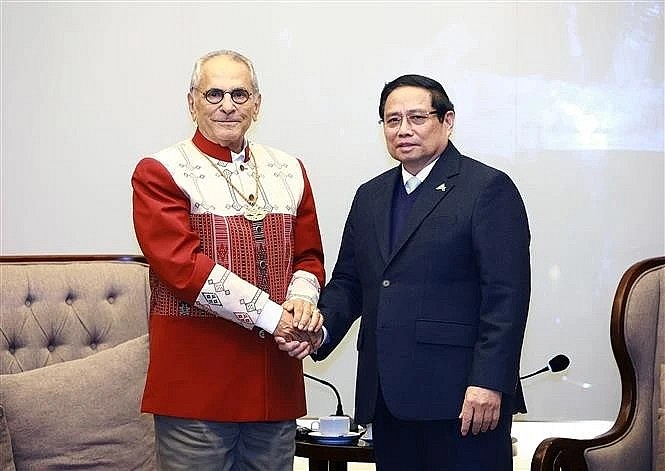 Prime Minister Pham Minh Chinh (R) and Timor-Leste President José Ramos-Horta at their meeting in Hanoi on February 25, 2025. Photo: VNA