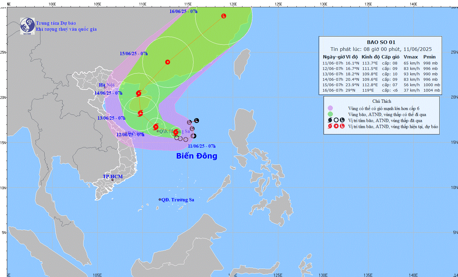 Forecasted path of Storm No. 1. Source: NCHMF