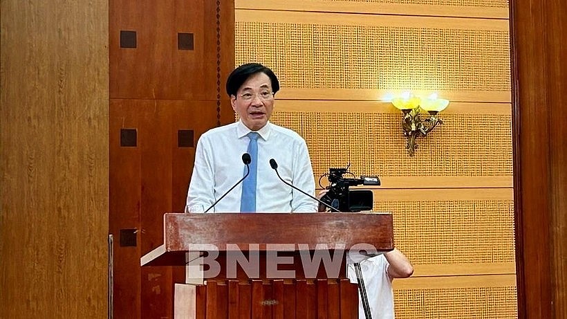 Minister-Chairman of the Government Office Tran Van Son speaks at the press briefing on July 3. (Photo: VNA)