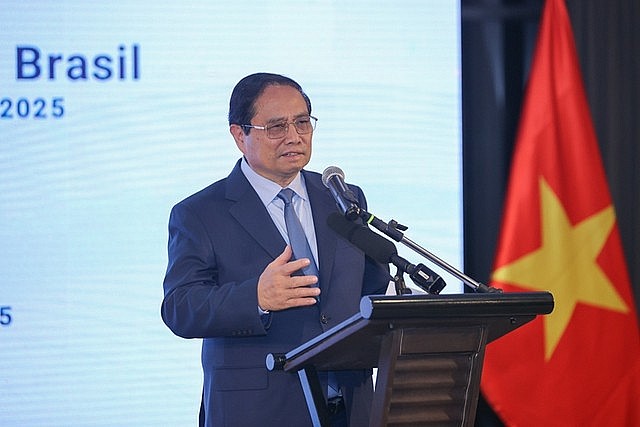 Prime Minister Pham Minh Chinh addresses Viet Nam-Brazil Business Forum, Rio de Janeiro, July 5, 2025. Photo: VGP