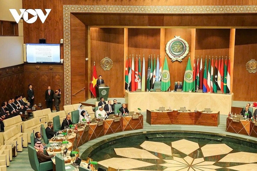 President Luong Cuong speaks at the Arab League headquarters in Cairo on August 4 as part of his State visit to Egypt