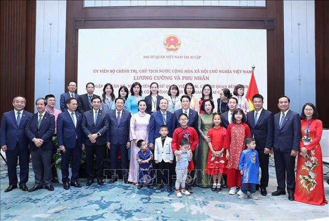 State President Meets with Vietnamese Embassy Staff, Community in Egypt