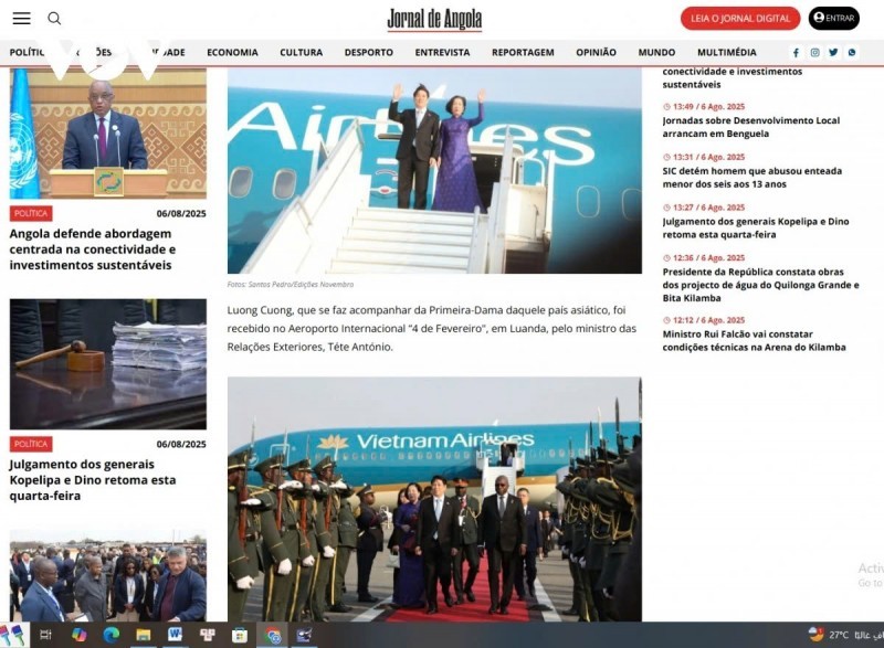 Angolan media report on President Luong Cuong’s visit. (Photo: VOV)