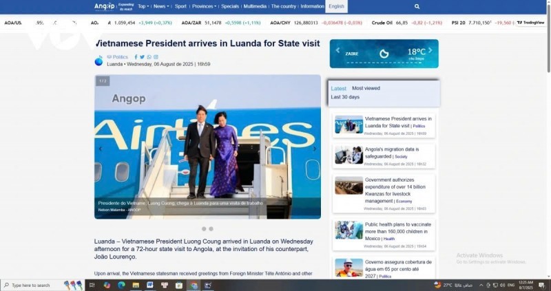 Angolan Media: President Luong Cuong’s Visit Boosts Bilateral Cooperation Between the Two Countries