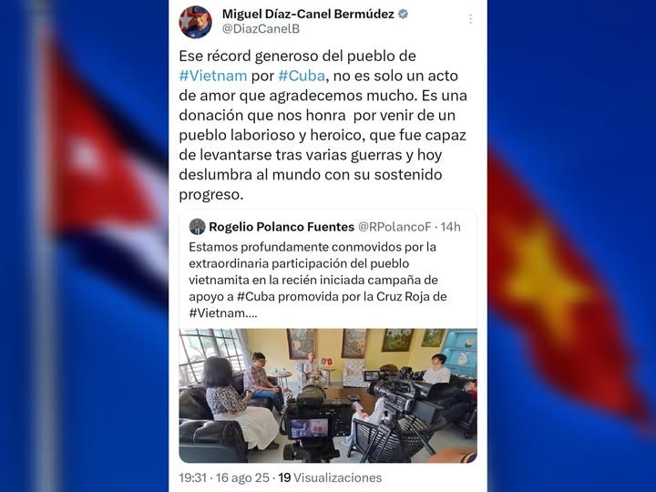 Cuban President Expresses Gratitude for Support from the Vietnamese People