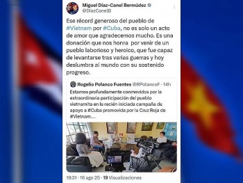 Cuban President Expresses Gratitude for Support from the Vietnamese People
