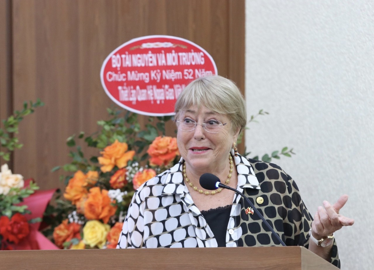 Former Chilean President Michelle Bachelet speaking at the celebration of the 52nd anniversary of Vietnam–Chile diplomatic relations, March 25, 2023. (Photo: Thu Hà)