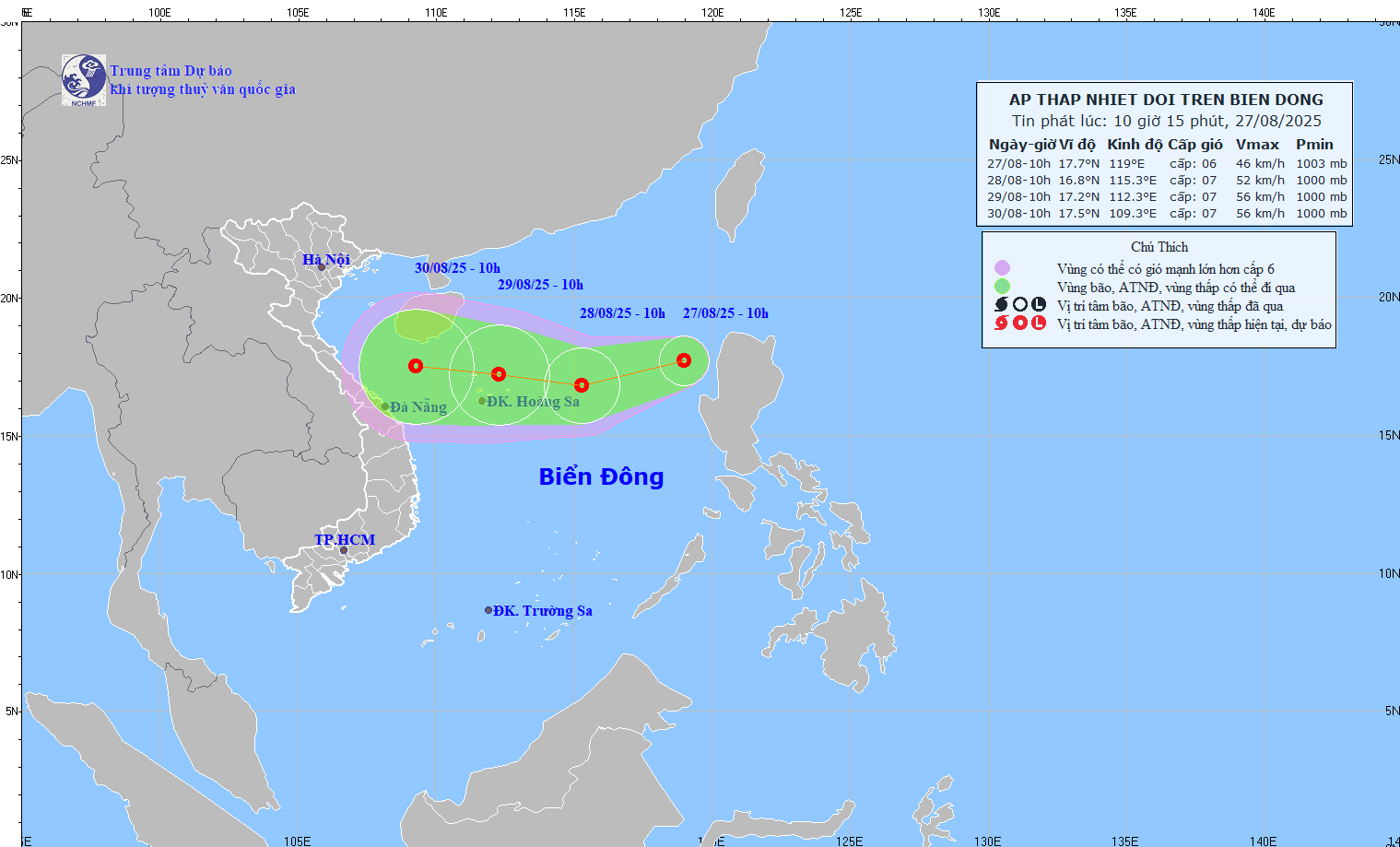 Path of the tropical depression as of the morning of August 27. Source: NCHMF