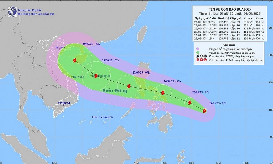 Tropical storm Bualoi has formed east of the Philippines and is likely to head toward central Vietnam. (Photo: NCHMF)