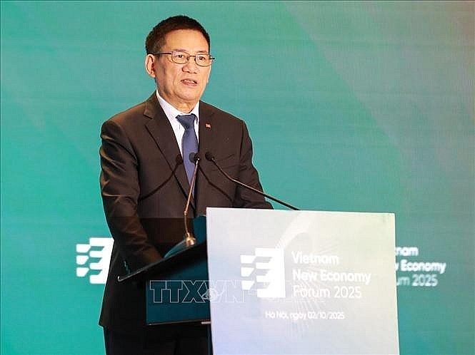 Deputy Prime Minister Ho Duc Phoc speaks at the Vietnam New Economy Forum (VNEF) 2025. (Photo: VNA)