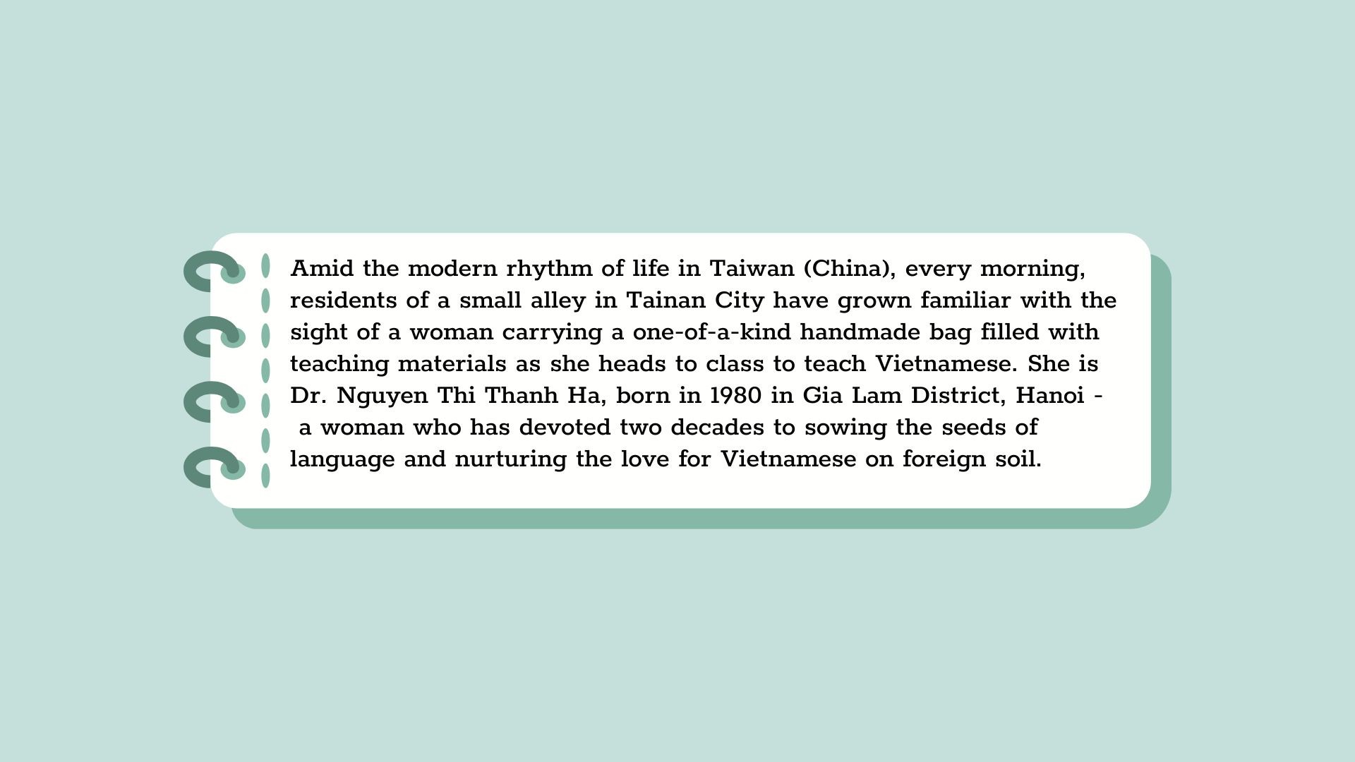 Dr. Nguyen Thi Thanh Ha: Two Decades of Nurturing Vietnamese Language  in Taiwan (China) Dr. Nguyen Thi Thanh Ha: Two Decades of Nurturing Vietnamese Language  in Taiwan (China)