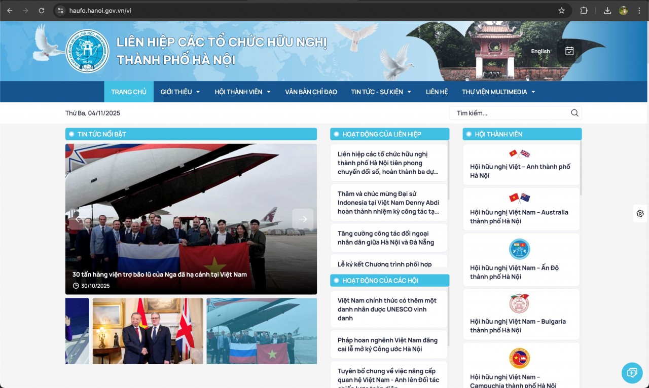 The web portal of the Hanoi Union of Friendship Organizations. (Screenshot) The web portal of the Hanoi Union of Friendship Organizations. (Screenshot)