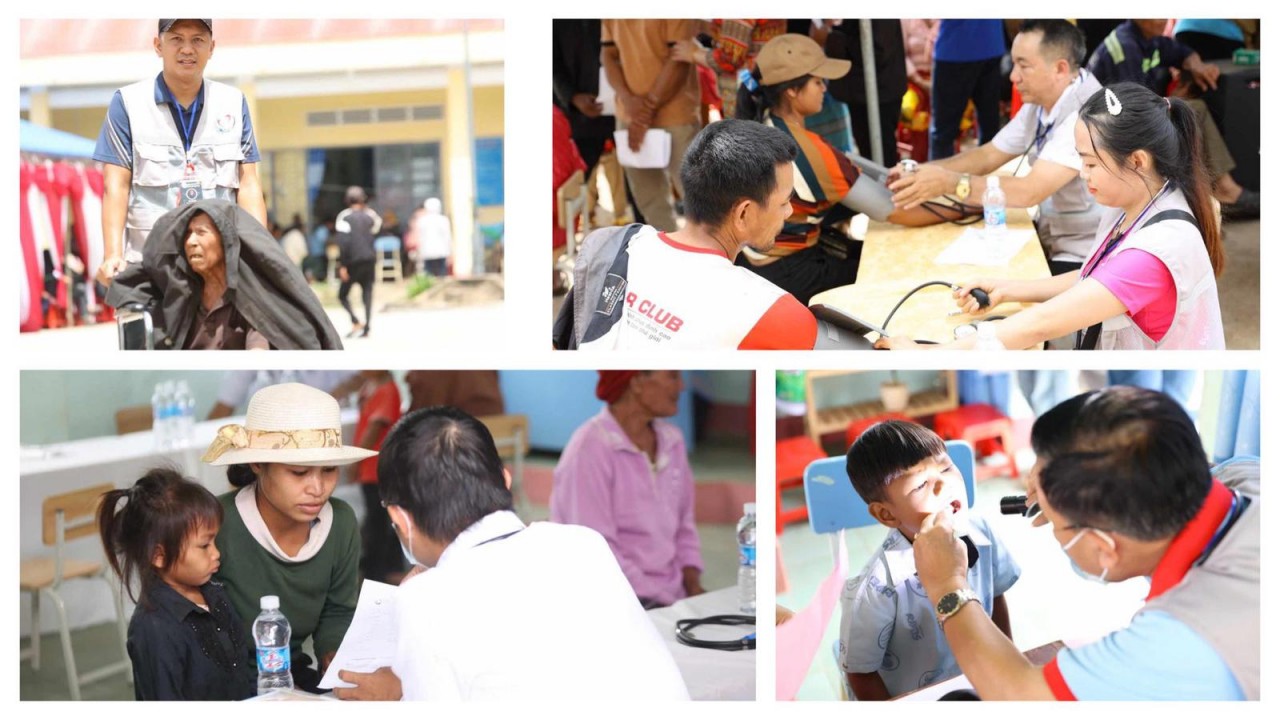 Volunteer doctors and nurses examine and give free medicine to local people. Volunteer doctors and nurses examine and give free medicine to local people.