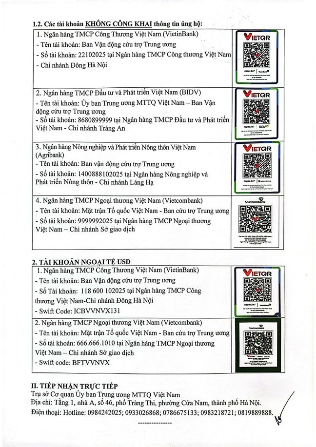 Information on receiving support for people affected by natural disasters. (Photo: Viet Nam Fatherland Front)