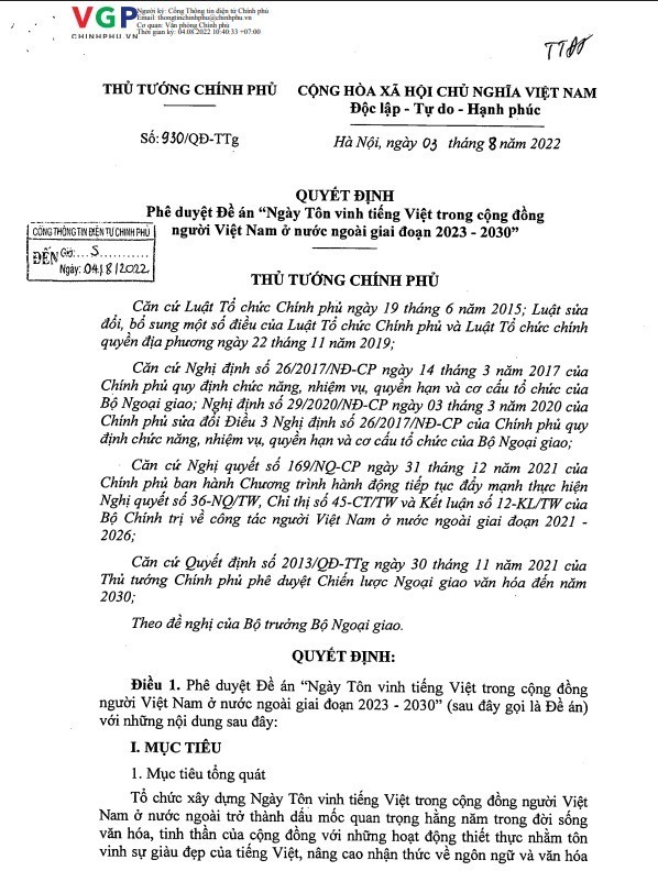 Synchronized Efforts and Strong Determination to Ensure Vietnamese Language Spreads and Endures