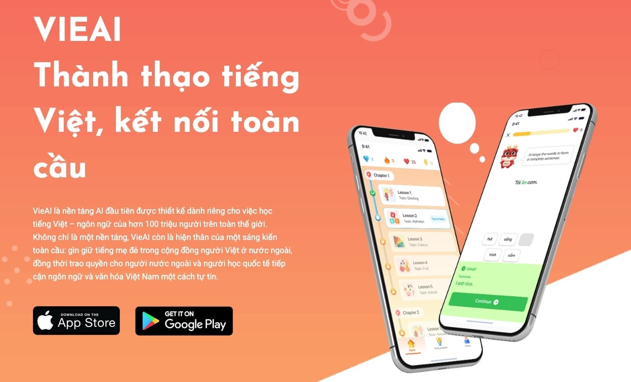 Vietnamese learning application VieAI. Vietnamese learning application VieAI.