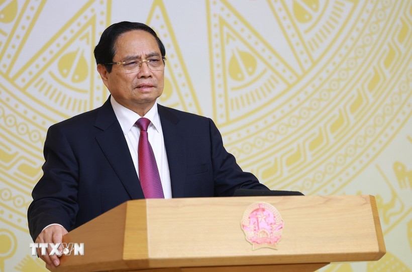 Prime Minister Pham Minh Chinh speaks at the 25th meeting of the National Steering Committee for Combating Illegal, Unreported and Unregulated (IUU) Fishing. (Photo: Duong Giang/VNA)