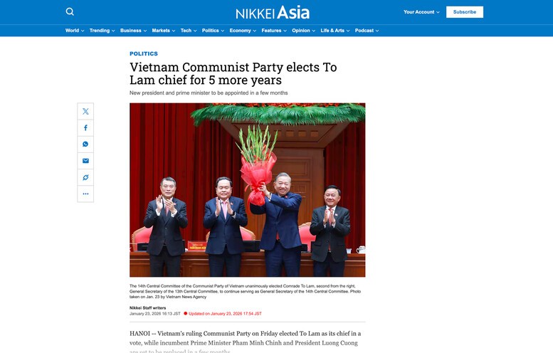 Nikkei (Japan) reported on the final working day of the 14th Congress. (Photo: Government Newspaper). Nikkei (Japan) reported on the final working day of the 14th Congress. (Photo: Government Newspaper).