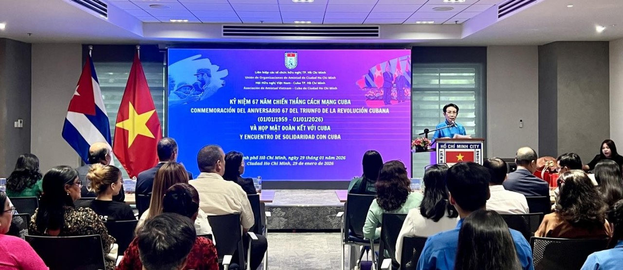 Truong Thi Hien, Chairwoman of the Vietnam-Cuba Friendship Association of Ho Chi Minh City, delivers a speech. (Photo: Ho Chi Minh City Union of Friendship Organizations) Truong Thi Hien, Chairwoman of the Vietnam-Cuba Friendship Association of Ho Chi Minh City, delivers a speech. (Photo: Ho Chi Minh City Union of Friendship Organizations)