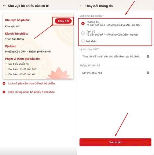 Guidance on registering to change polling locations through the VNeID application. (Photo: KT)