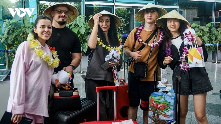 Foreign visitors enjoy exploring destinations in Da Nang City, central Vietnam. Foreign visitors enjoy exploring destinations in Da Nang City, central Vietnam.