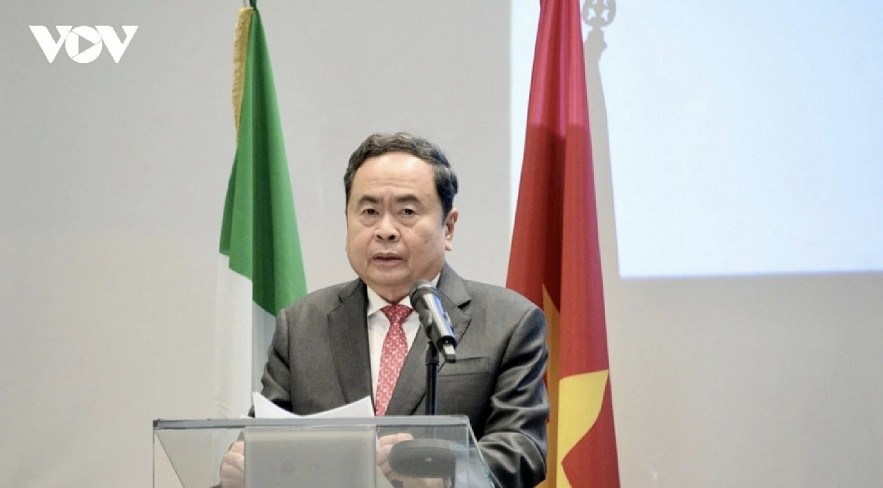 Vietnam's National Asssembly Chairman Tran Thanh Man speaks during the policy dialogue on enhancing Vietnam - Italy cooperation on April 13 Vietnam's National Asssembly Chairman Tran Thanh Man speaks during the policy dialogue on enhancing Vietnam - Italy cooperation on April 13