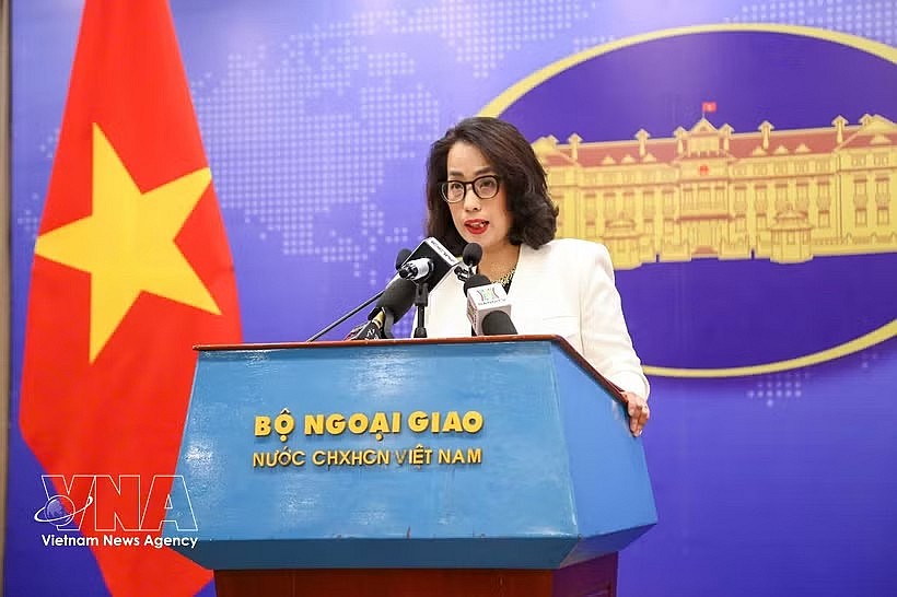 Spokesperson of the Ministry of Foreign Affairs Pham Thu Hang speaks at the ministry’s regular press briefing on April 23 (Photo: VNA)