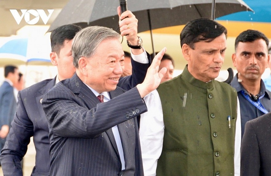 General Secretary of the Communist Party of Vietnam and President To Lam arrives at Palam Air Force Station in New Delhi on May 5, beginning a state visit to India at the invitation of Prime Minister Narendra Modi.