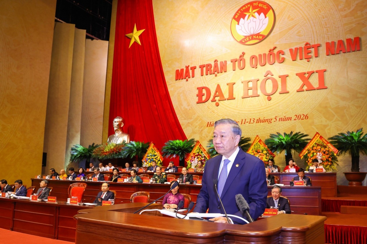 Tô Lâm delivers a keynote address at the 11th National Congress of the Vietnam Fatherland Front for the 2026–2031 tenure. (Photo: Vietnam Fatherland Front)