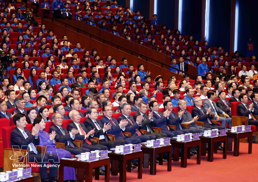 Party General Secretary and State President To Lam and delegates at the opening session of the 13th Ho Chi Minh Communist Youth Union National Congress for the 2026–2031 term in Hanoi on June 25 (Photo: VNA)