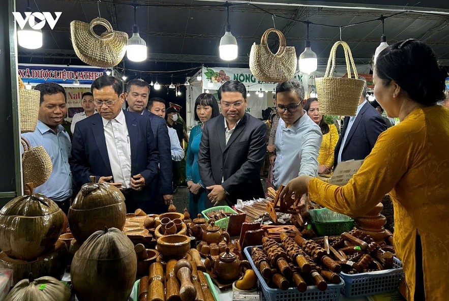 Vietnamese OCOP (One Commune One Product) items on display at a Vietnam - Cambodia border trade fair. Vietnamese OCOP (One Commune One Product) items on display at a Vietnam - Cambodia border trade fair.