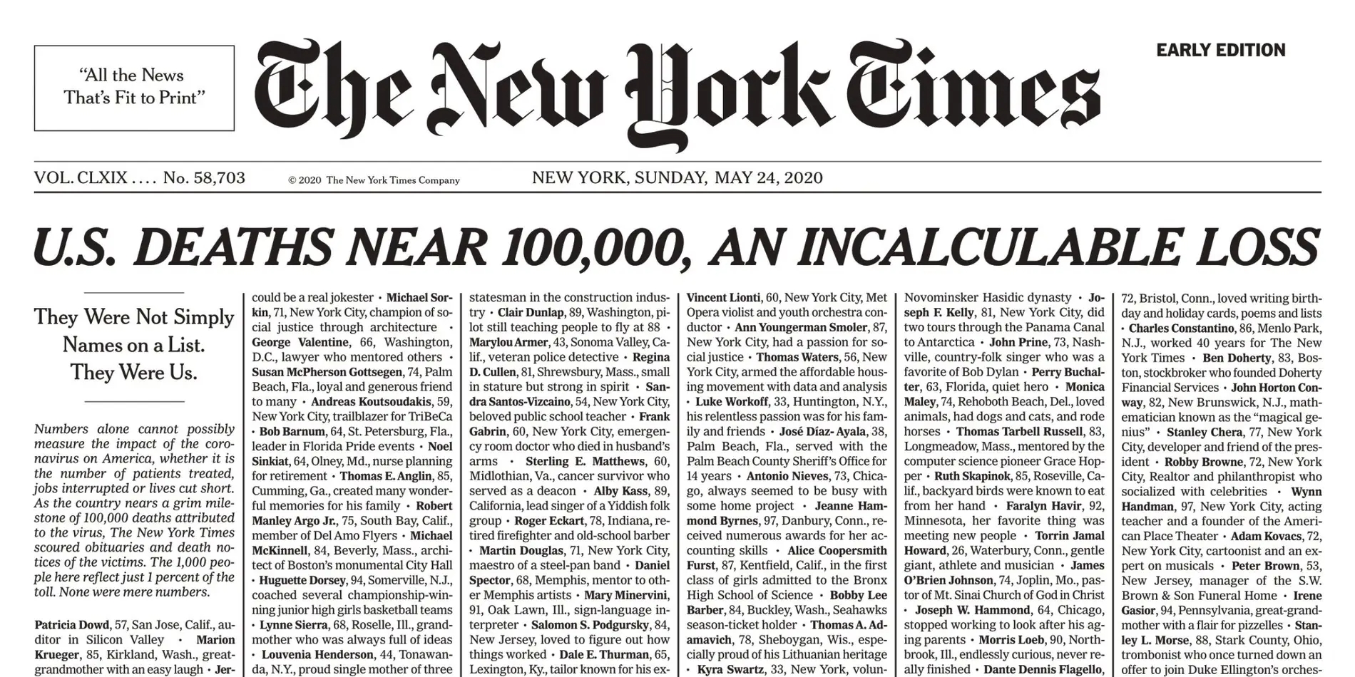 ny times front page reveals heart breaking name list of 1000 covid 19 deaths just 1 of us tally