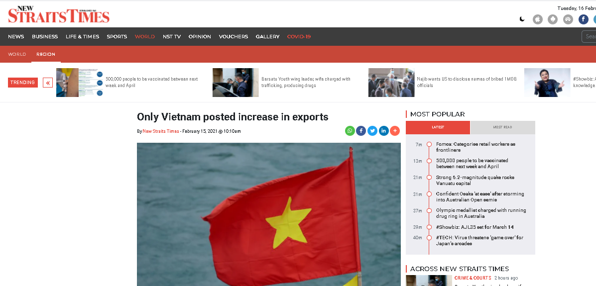 vietnam named the only nation among 6 asian countries with increase in exports