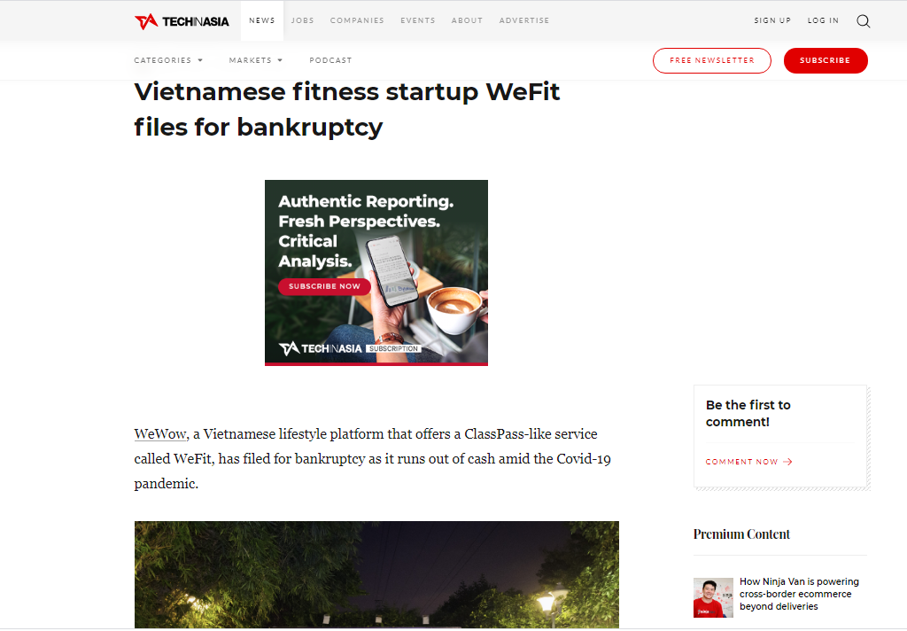 fitness startup wefit files for bankruptcy