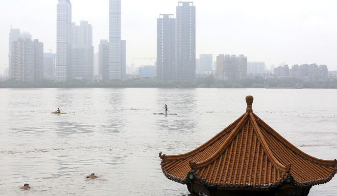 A submerged riverside pavilion in wuhan 