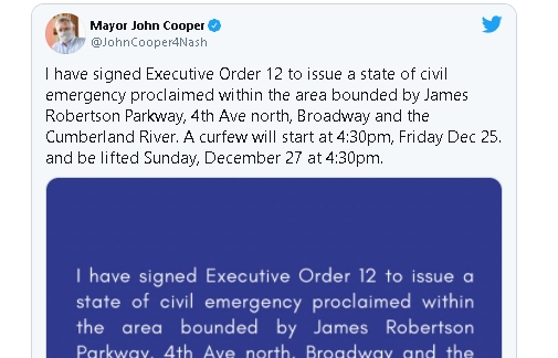 world breaking news today december 26 nashville issues curfew following explosion