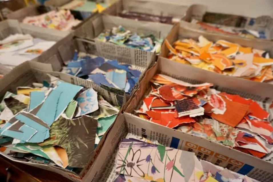 pre school teacher in hanoi turns old newspapers into collage pictures