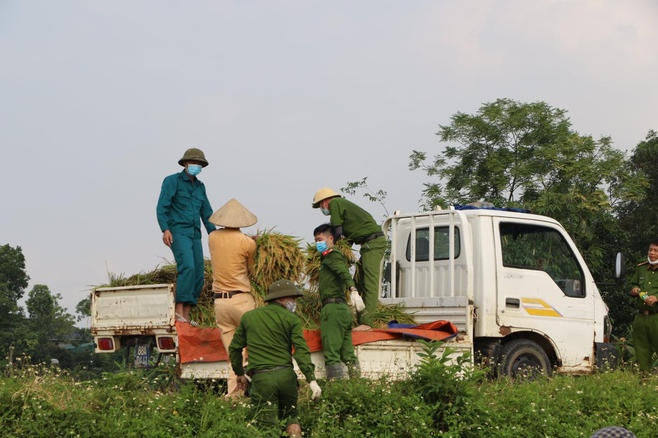 Police officers help people in quarantine areas harvest crops