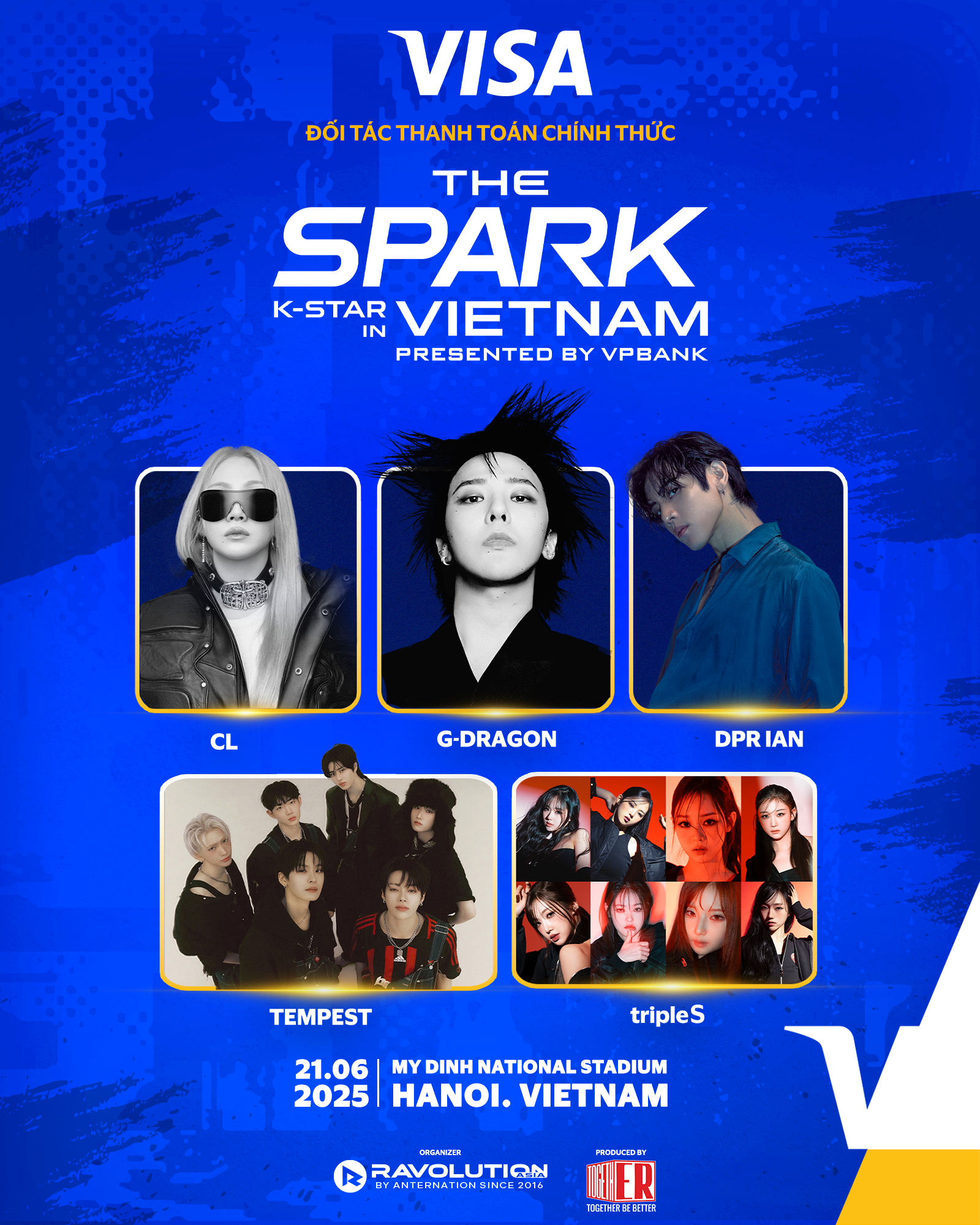 K-Star Spark in Vietnam – presented by VPBank: G-Dragon, CL, DPR IAN, TEMPEST, và tripleS. Caption