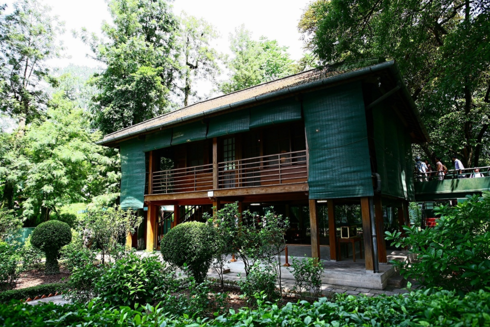 In photo: uncle ho's stilt house in an autumn morning