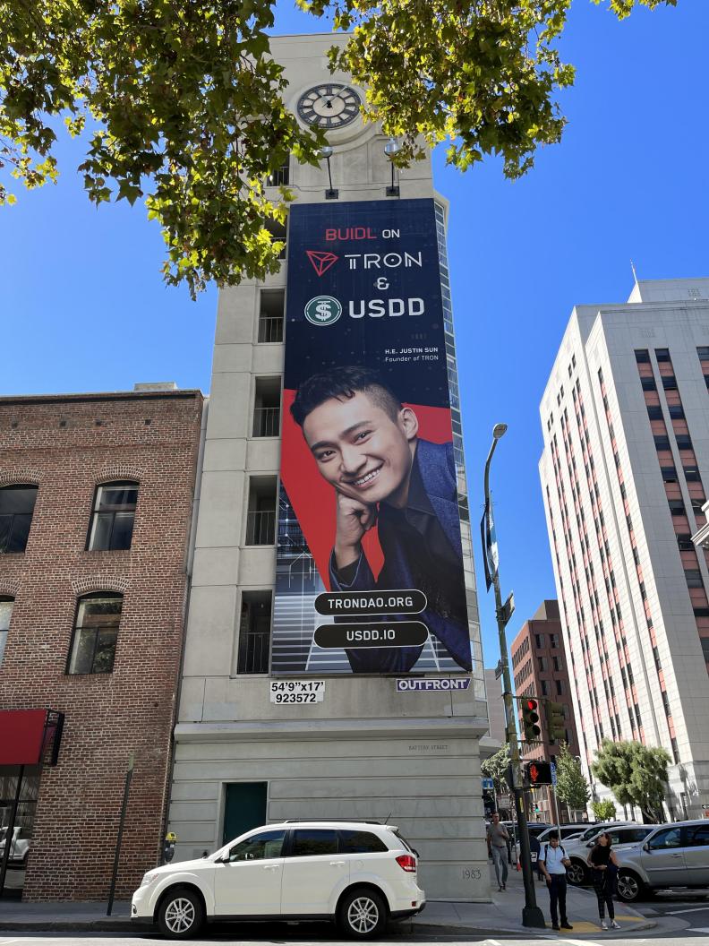 tron founder justin sun and stablecoin usdd appear in financial district san francisco