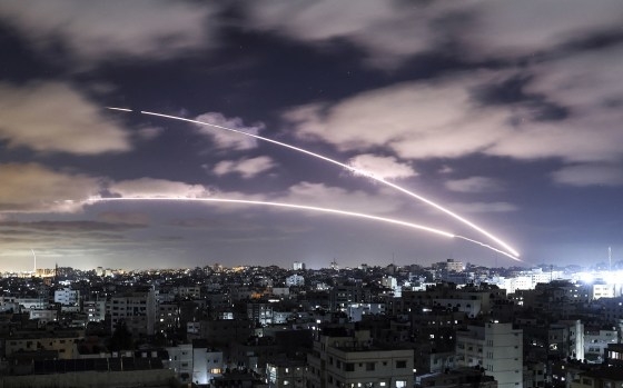 Rockets are launched from the Gaza Strip towards Israel (Hatem Moussa/AP)