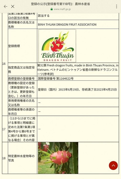 binh thuan dragon fruit given geographical indication certificate in japan