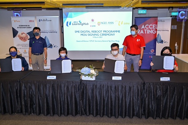 ntuc lhub uobs innovation accelerator the finlab ngee ann polytechnic and ntuc u sme announce partnership to digitalise 500 companies by 2021 through reboot programme